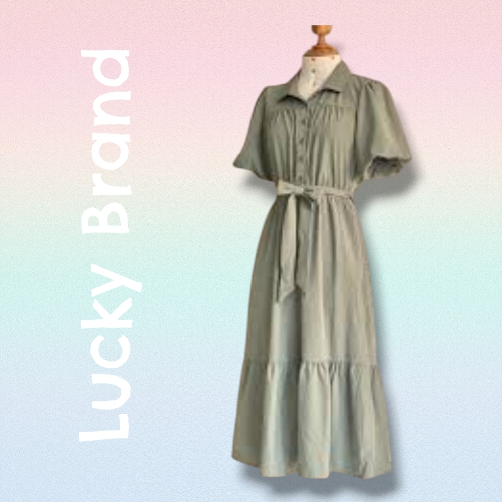 ☀️ NWT Lucky Brand Boho Style Sage Green Shirt Dress Sz Large